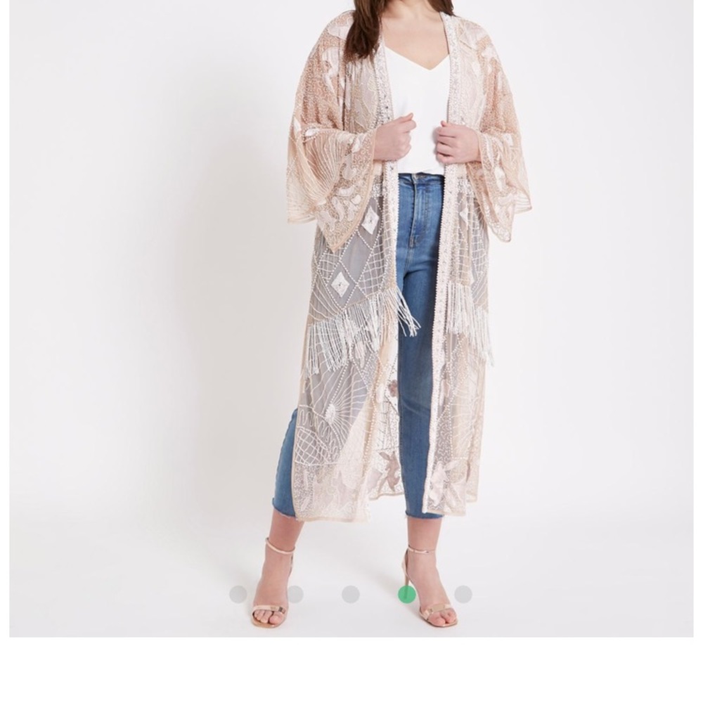 NWOT Stunning Beaded Embellished  Fringe Caftan Kimono  Abaya